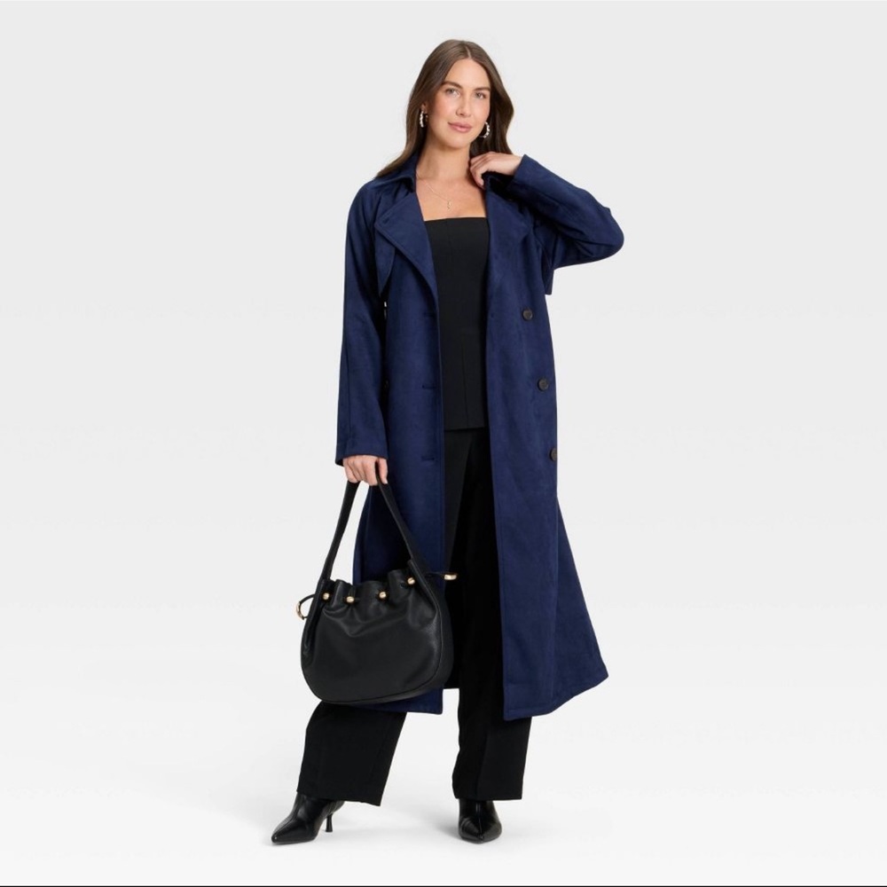 Women's Faux Suede Trench - A New Day - Blue - M